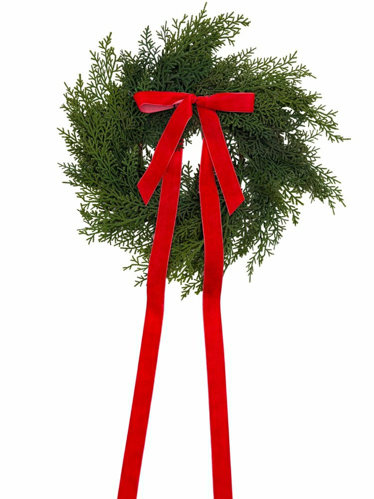 Traditional Red Mini Cedar Cabinet Wreaths with Ribbon | Plow & Hearth
