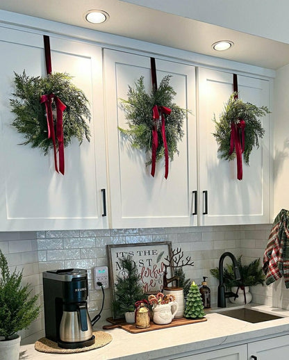 Traditional Red Mini Cedar Cabinet Wreaths with Ribbon | Plow & Hearth