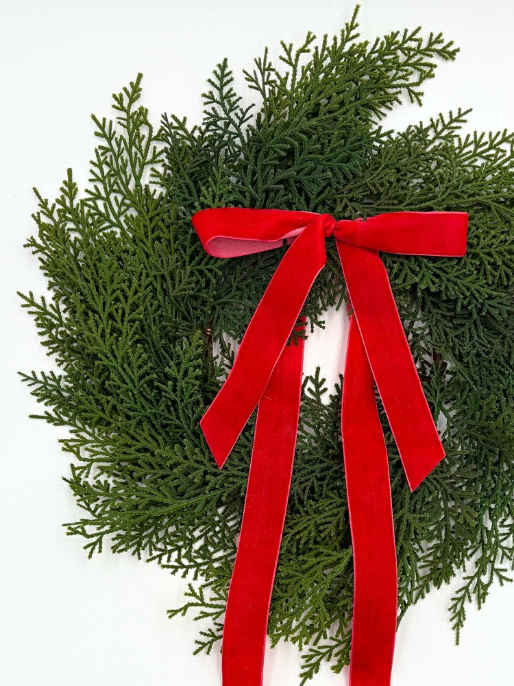 Traditional Red Mini Cedar Cabinet Wreaths with Ribbon | Plow & Hearth