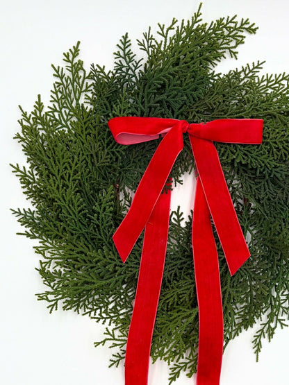 Traditional Red Mini Cedar Cabinet Wreaths with Ribbon | Plow & Hearth