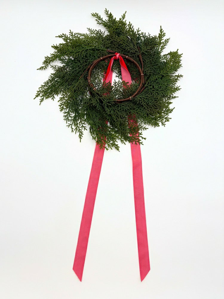 Traditional Red Mini Cedar Cabinet Wreaths with Ribbon | Plow & Hearth