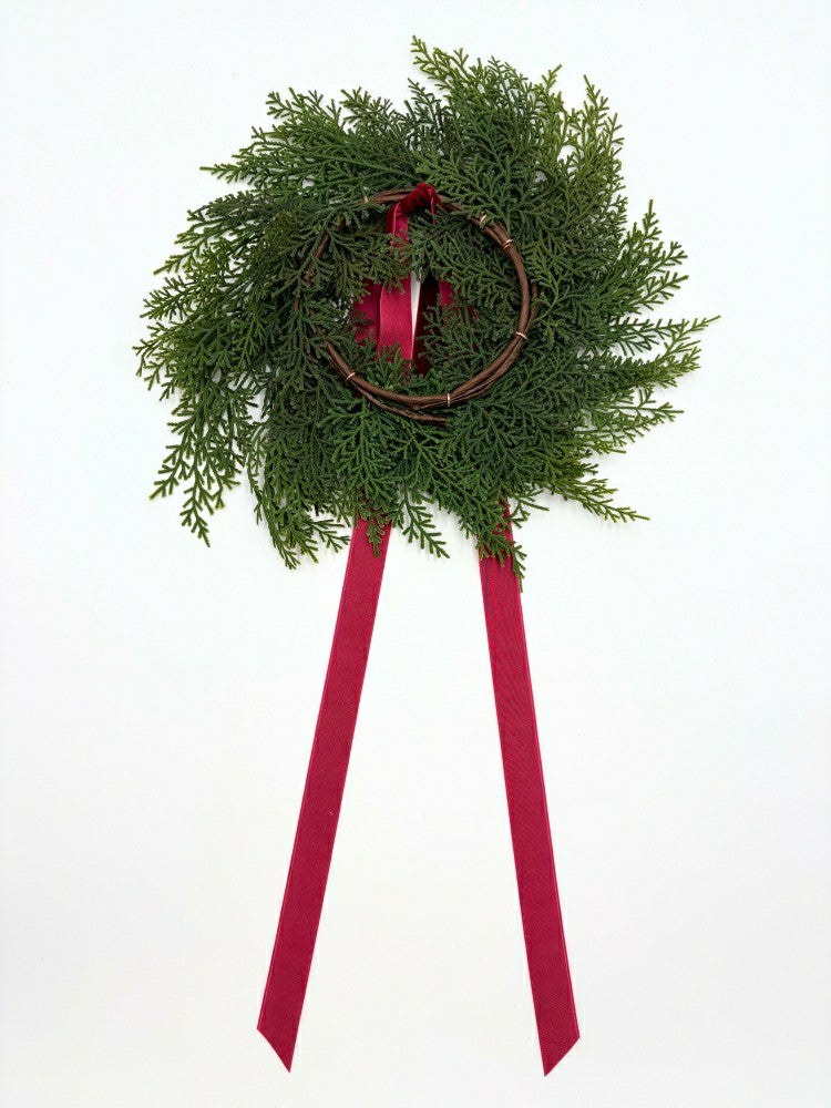 Traditional Red Mini Cedar Cabinet Wreaths with Ribbon | Plow & Hearth