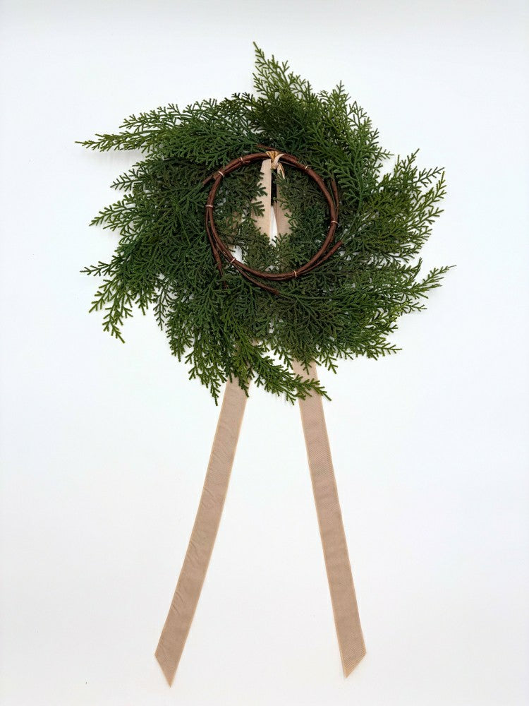 Neutral Mini Cedar Cabinet Wreaths with Ribbon | Plow & Hearth