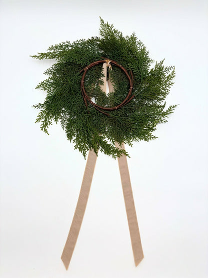 Neutral Mini Cedar Cabinet Wreaths with Ribbon | Plow & Hearth