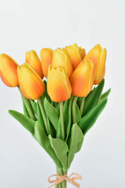 13.5" Faux Real Touch Orange/Yellow Tulip Bundle : 12 Stems | Plow & Hearth