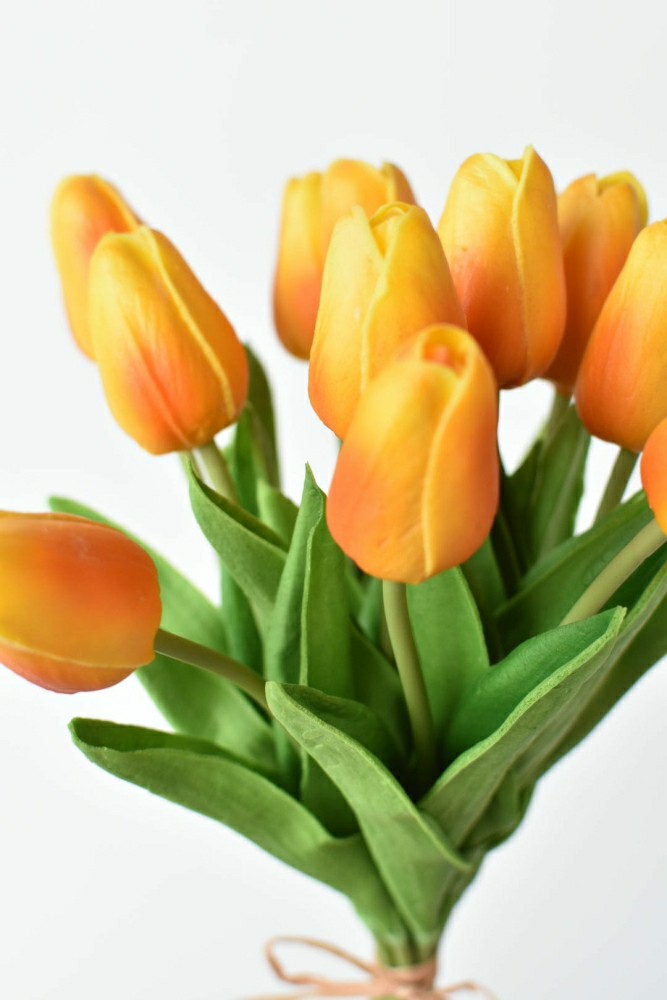 13.5" Faux Real Touch Orange/Yellow Tulip Bundle : 12 Stems | Plow & Hearth