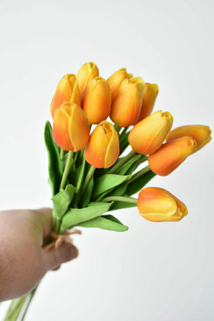 13.5" Faux Real Touch Orange/Yellow Tulip Bundle : 12 Stems | Plow & Hearth