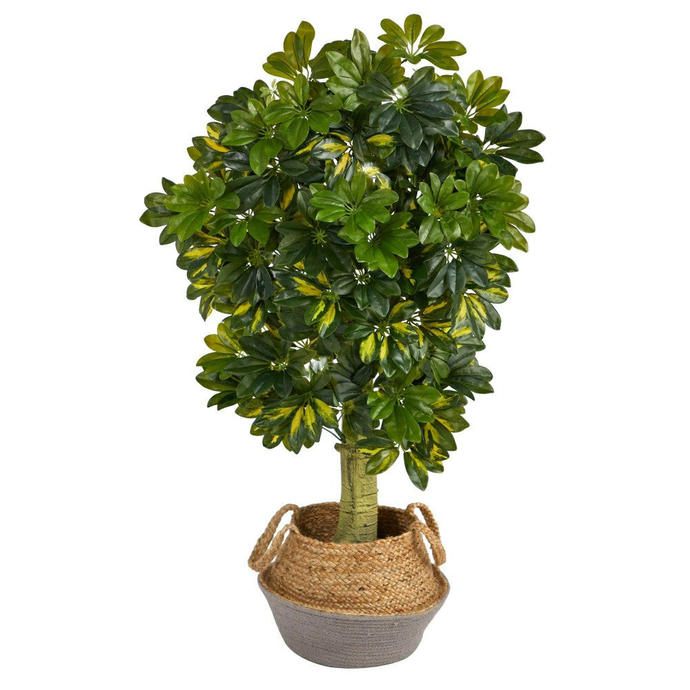 Schefflera Artificial Tree in Cotton & Jute Gray Planter, 4’ | Plow & Hearth