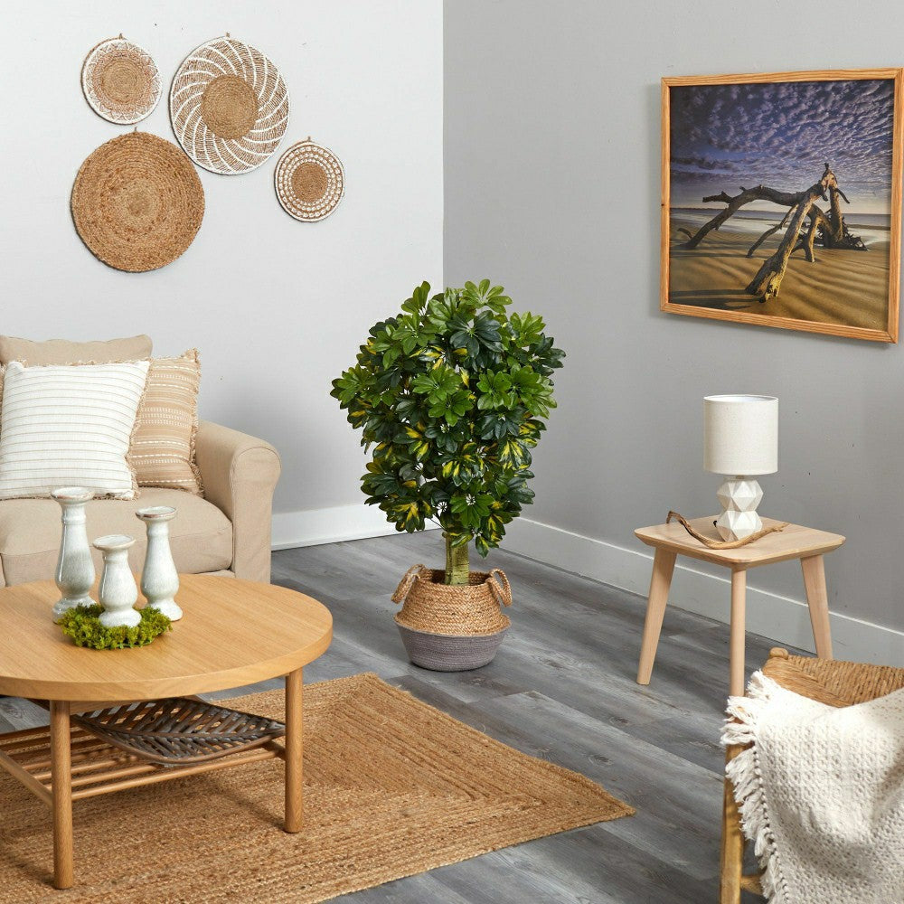 Schefflera Artificial Tree in Cotton & Jute Gray Planter, 4’ | Plow & Hearth