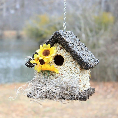 Short Handmade Edible Birdhouse with Dark Roof | Plow & Hearth
