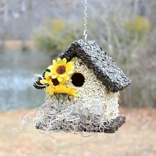 Short Handmade Edible Birdhouse with Dark Roof | Plow & Hearth