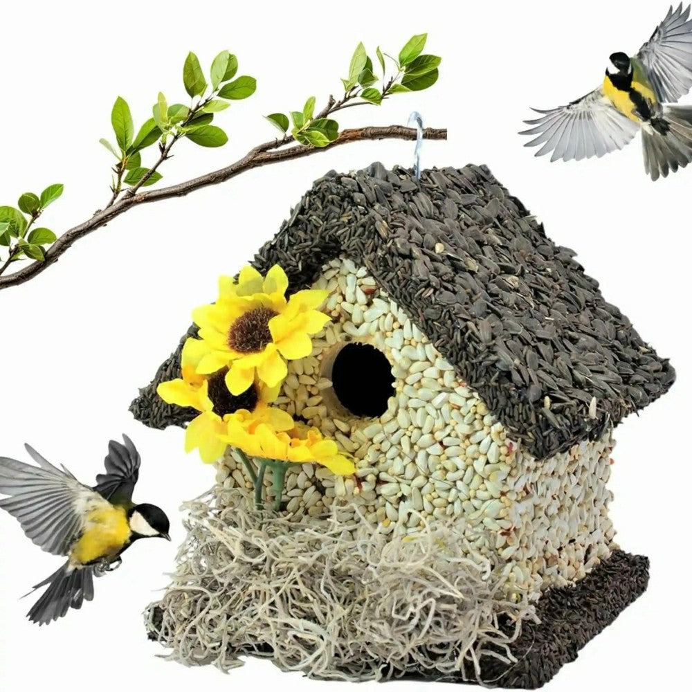 Short Handmade Edible Birdhouse with Dark Roof | Plow & Hearth