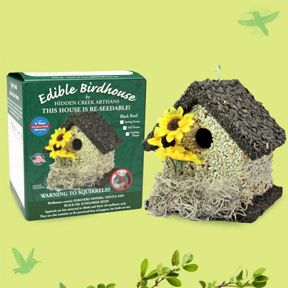 Short Handmade Edible Birdhouse with Dark Roof | Plow & Hearth