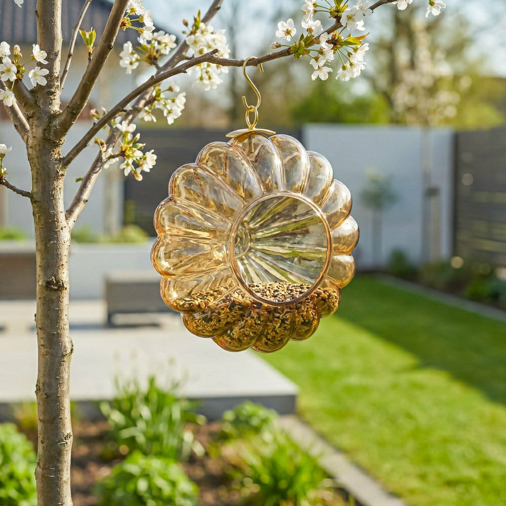 VivaStyle Bird Feeder, Round Glass, Amber | Plow & Hearth