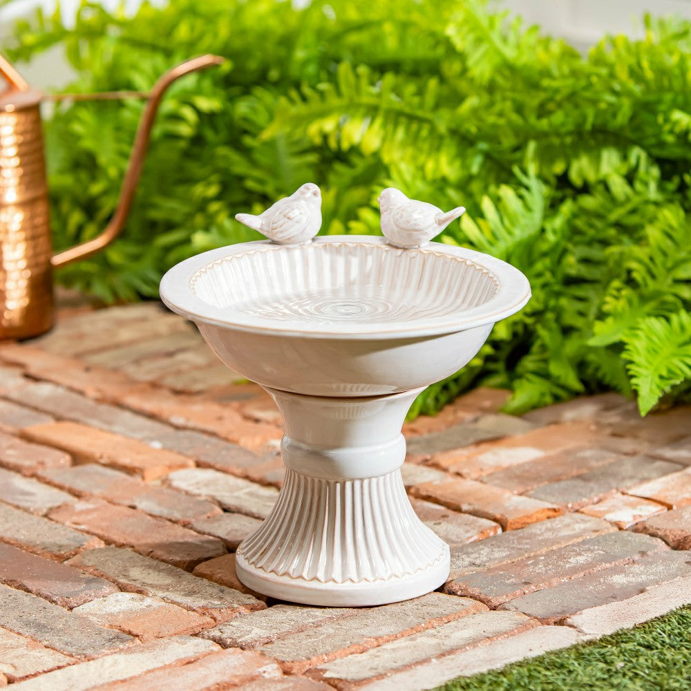 What She Shed Birdbath, Ceramic Debossed Bird | Plow & Hearth
