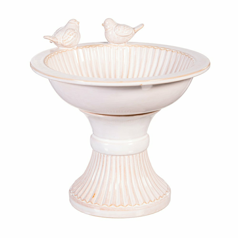 What She Shed Birdbath, Ceramic Debossed Bird | Plow & Hearth