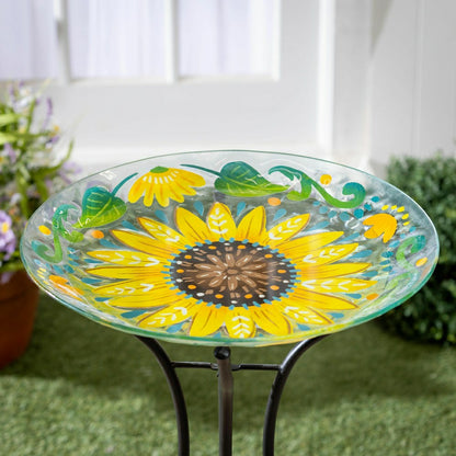 Petal & Plow Birdbath, Glass Folk Art Sunflower, 18" | Plow & Hearth