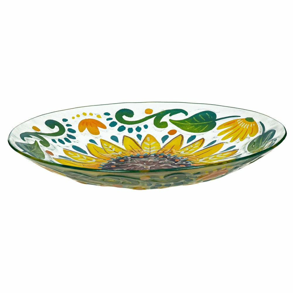 Petal & Plow Birdbath, Glass Folk Art Sunflower, 18" | Plow & Hearth