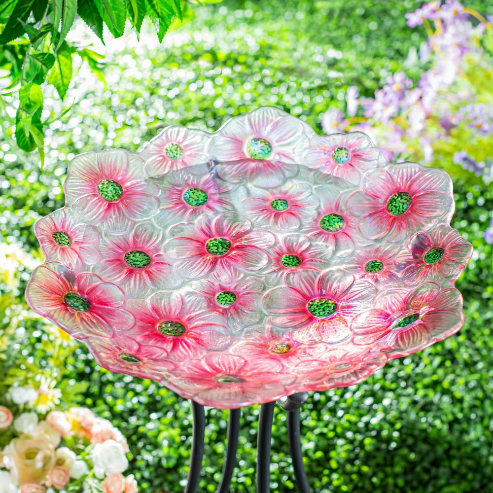 What She Shed Birdbath, Scalloped Edge Glass Birdbath, 18" | Plow & Hearth