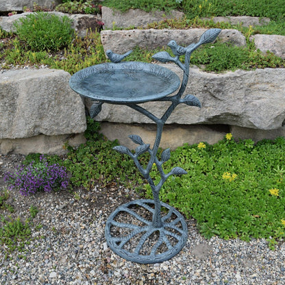 Cast Aluminum 33-in Metal Bird Bath with Branch and Two Birds | Plow & Hearth