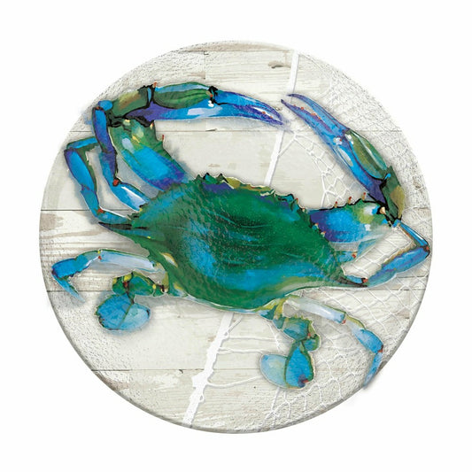 Hand Painted Blue Crab Embossed Glass Birdbath Basin | Plow & Hearth