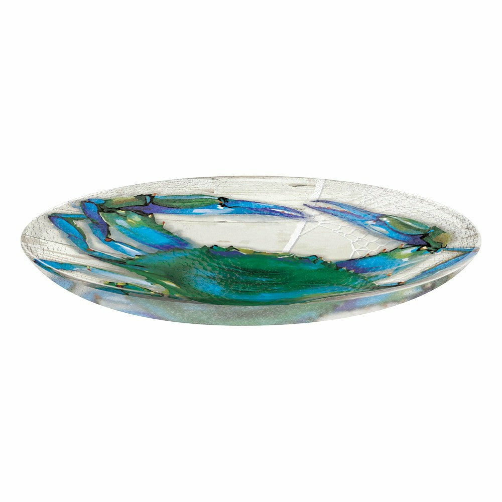Hand Painted Blue Crab Embossed Glass Birdbath Basin | Plow & Hearth