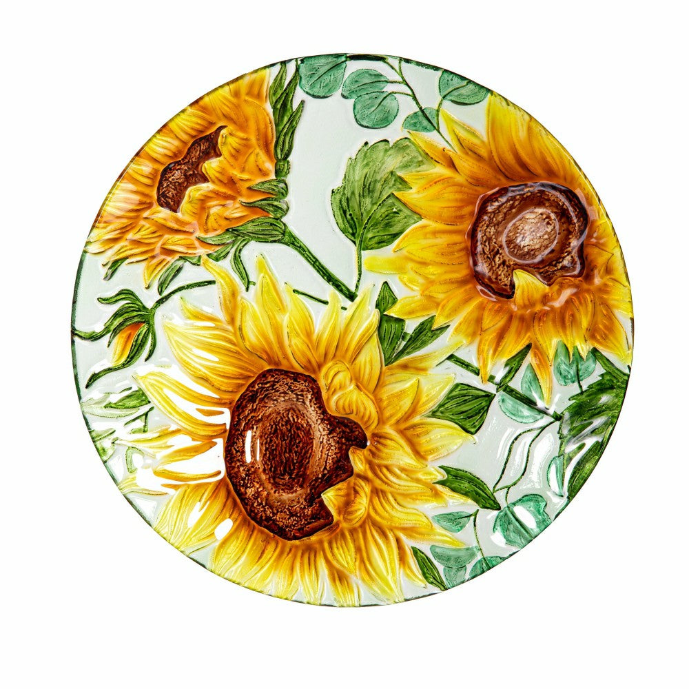 Petal and Plow Birdbath, Multi Sunflower Glass Birdbath, 18" | Plow & Hearth