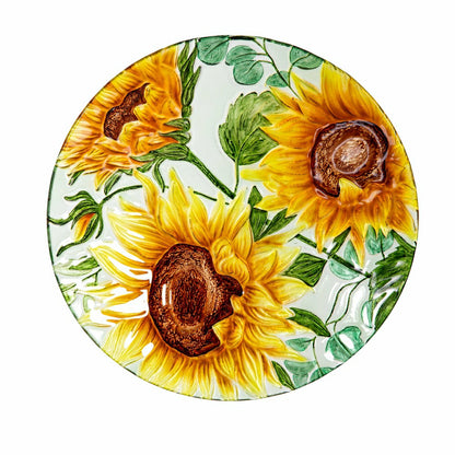 Petal and Plow Birdbath, Multi Sunflower Glass Birdbath, 18" | Plow & Hearth