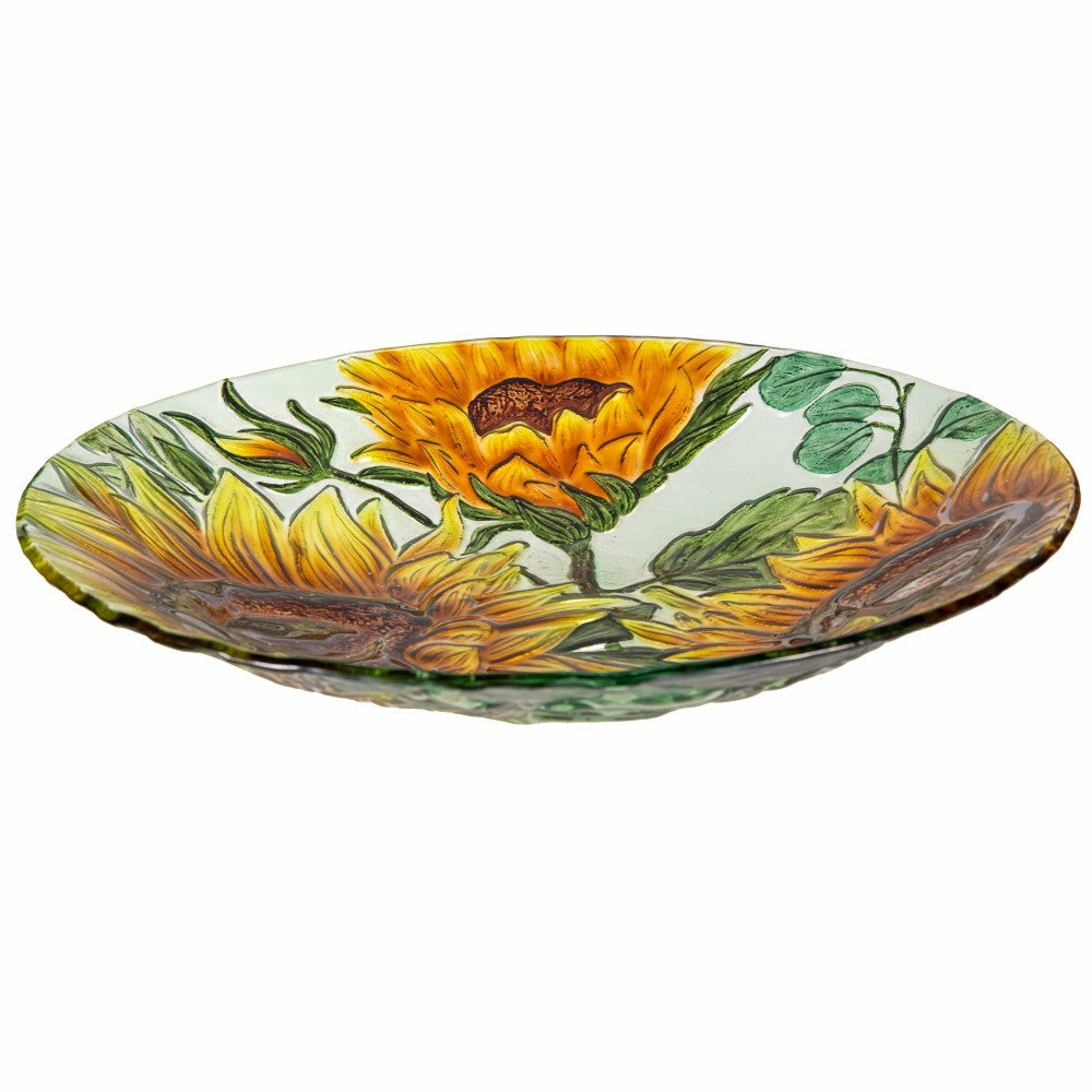 Petal and Plow Birdbath, Multi Sunflower Glass Birdbath, 18" | Plow & Hearth