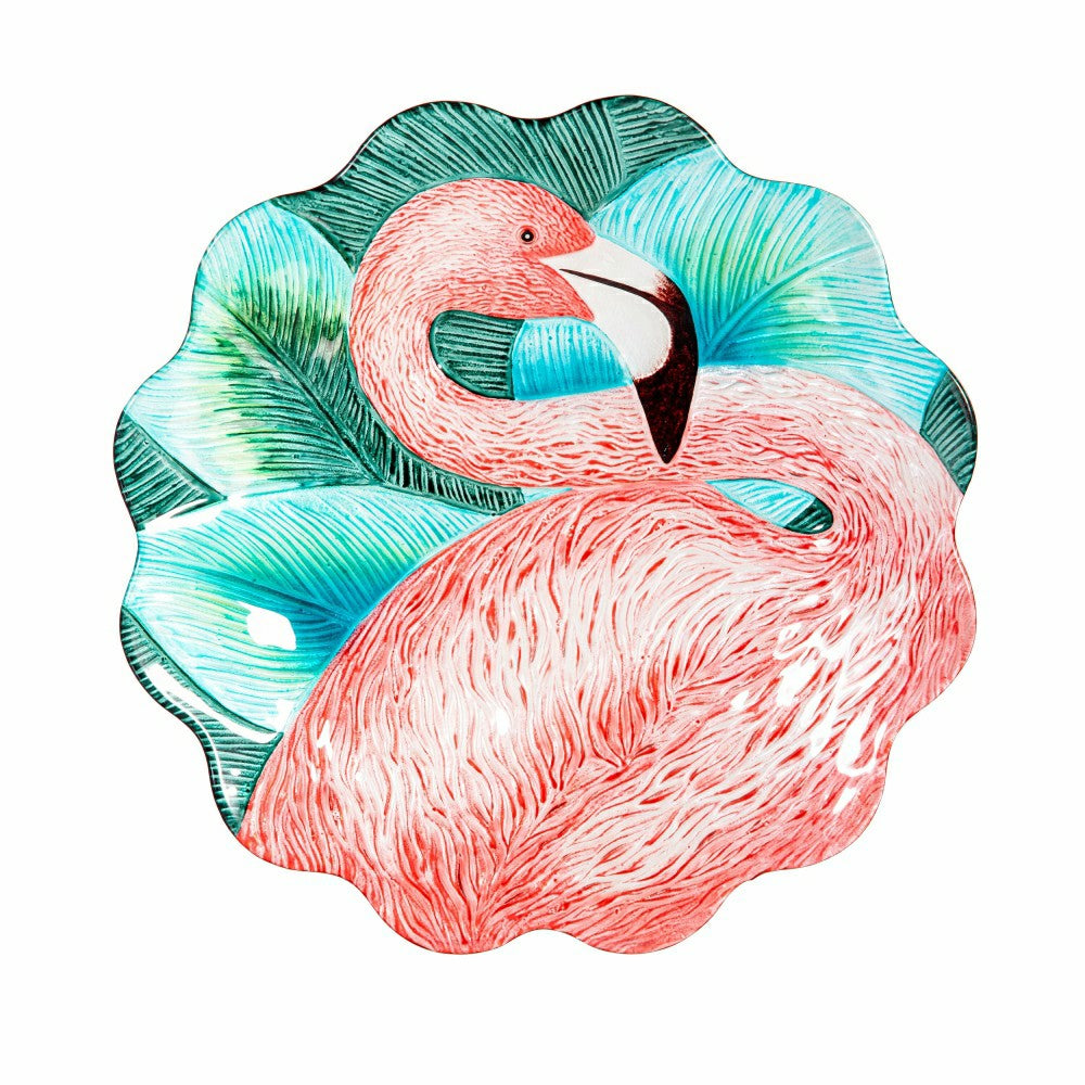 Palm Beach Birdbath, Flamingo Scalloped Edge Glass Birdbath, 18" | Plow & Hearth