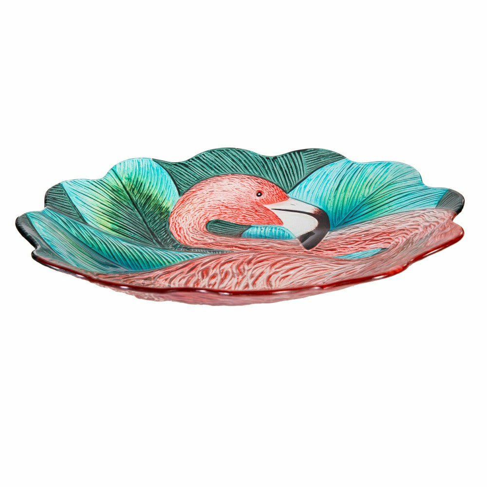 Palm Beach Birdbath, Flamingo Scalloped Edge Glass Birdbath, 18" | Plow & Hearth