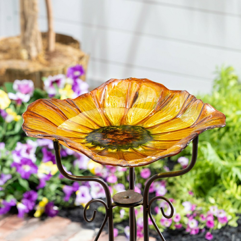 Petal and Plow Birdbath, Sunflower Glass Birdbath, 16" | Plow & Hearth