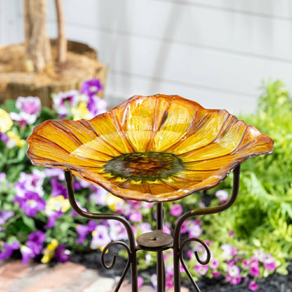Petal and Plow Birdbath, Sunflower Glass Birdbath, 16" | Plow & Hearth