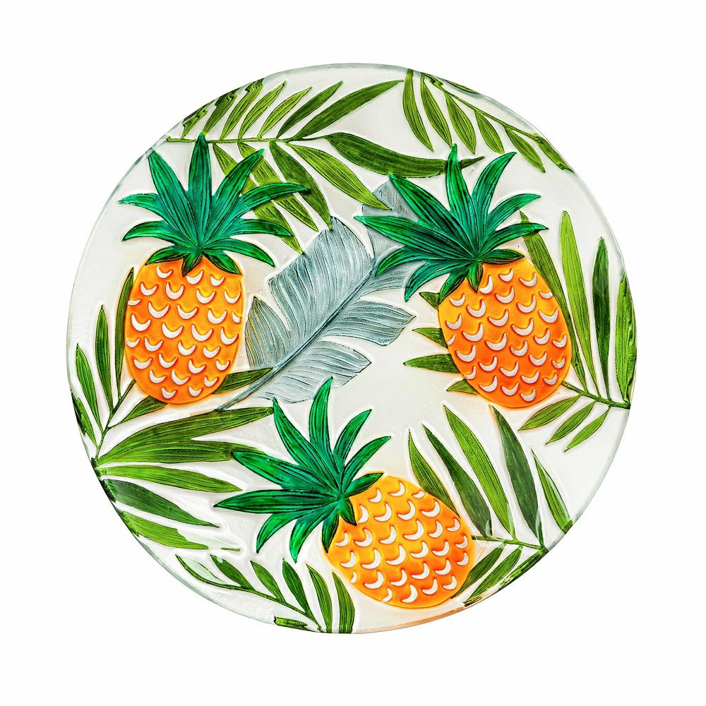 18" Hand Painted Embossed Glass Bird Bath, Tropical Pineapple | Plow & Hearth