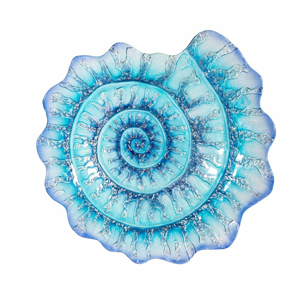 Blue Coastal Birdbath, Shell Glass Birdbath, 18" | Plow & Hearth