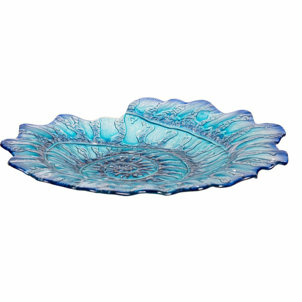 Blue Coastal Birdbath, Shell Glass Birdbath, 18" | Plow & Hearth