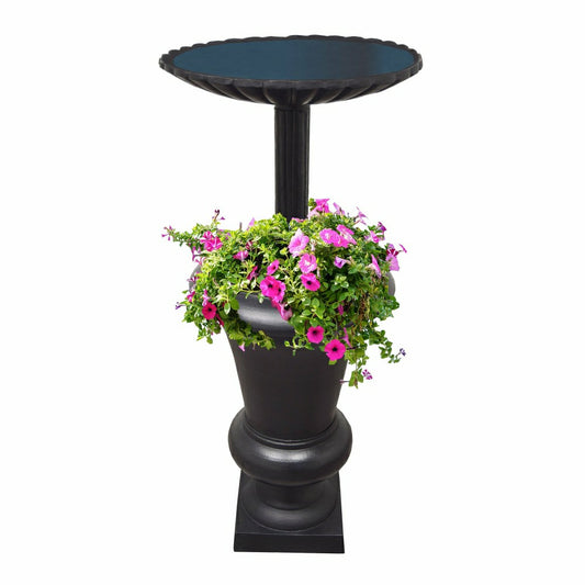 Ornate Round Cast Aluminum Metal 40-in Bird Bath Planter Vase Combo | Plow & Hearth