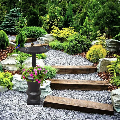 Ornate Round Cast Aluminum Metal 40-in Bird Bath Planter Vase Combo | Plow & Hearth