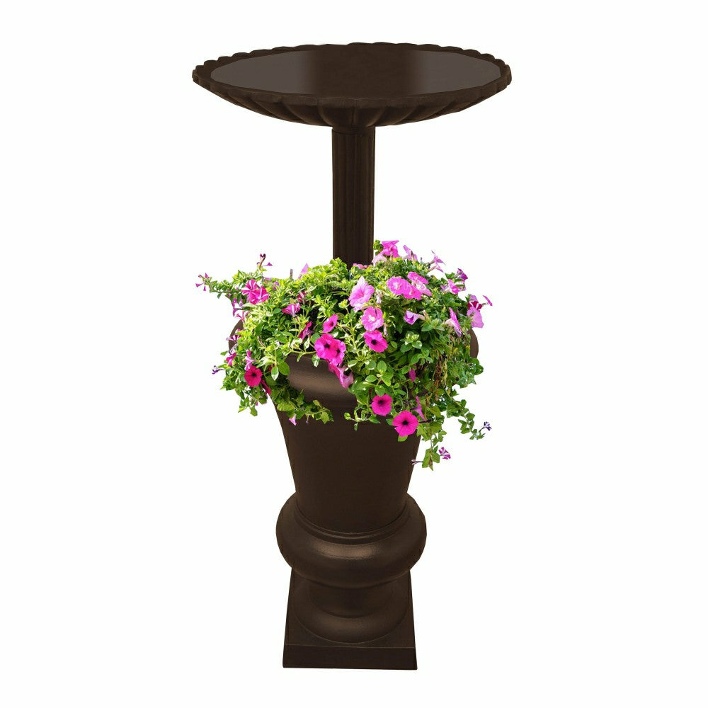 Ornate Round Cast Aluminum Metal 40-in Bird Bath Planter Vase Combo | Plow & Hearth