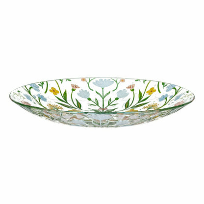 What She Shed Birdbath, Glass Folk Art Floral, 18" | Plow & Hearth