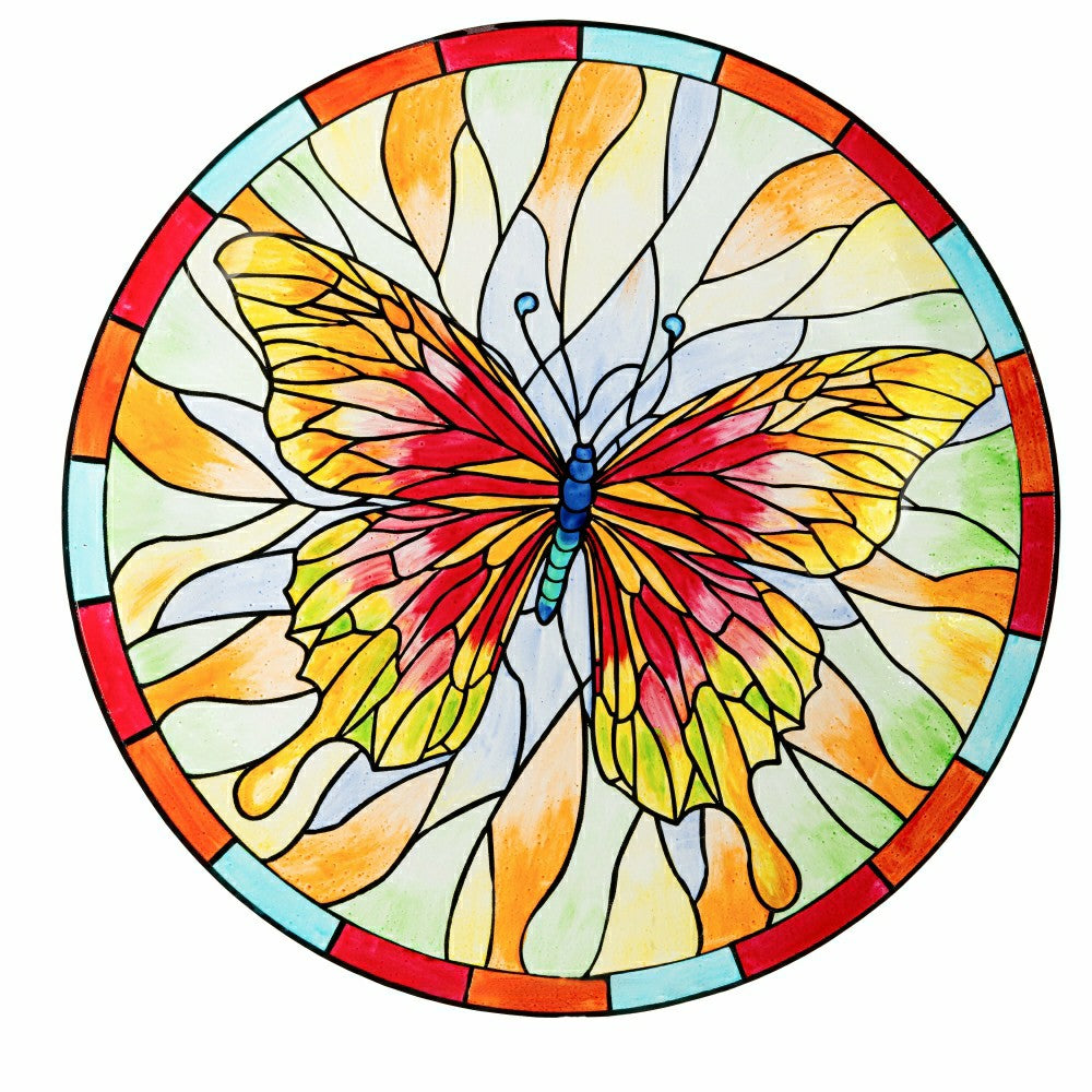 Pollinator Garden Birdbath, Stained Glass Butterfly Birdbath, 18" | Plow & Hearth