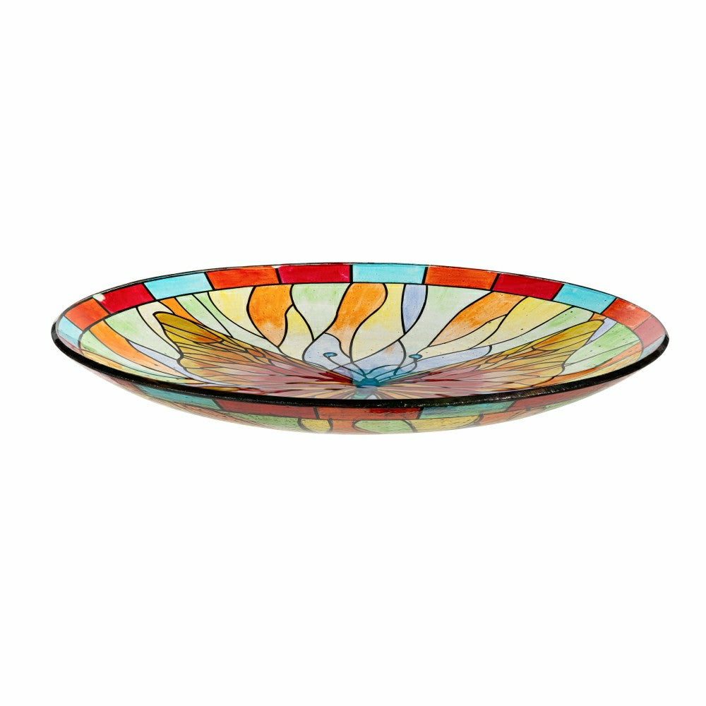 Pollinator Garden Birdbath, Stained Glass Butterfly Birdbath, 18" | Plow & Hearth