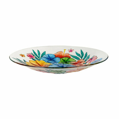 Palm Beach Birdbath, Hibiscus Flower Glass Birdbath, 18" | Plow & Hearth