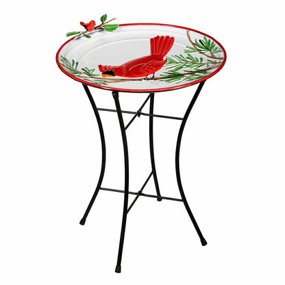 Holiday Poinsettia Birdbath, Metal Birdbath with Stand, Cardinal, 16.5 | Plow & Hearth
