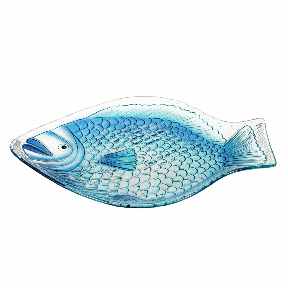 Blue Coastal Birdbath, Blue Fish Glass Birdbath, 18" | Plow & Hearth