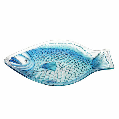 Blue Coastal Birdbath, Blue Fish Glass Birdbath, 18" | Plow & Hearth