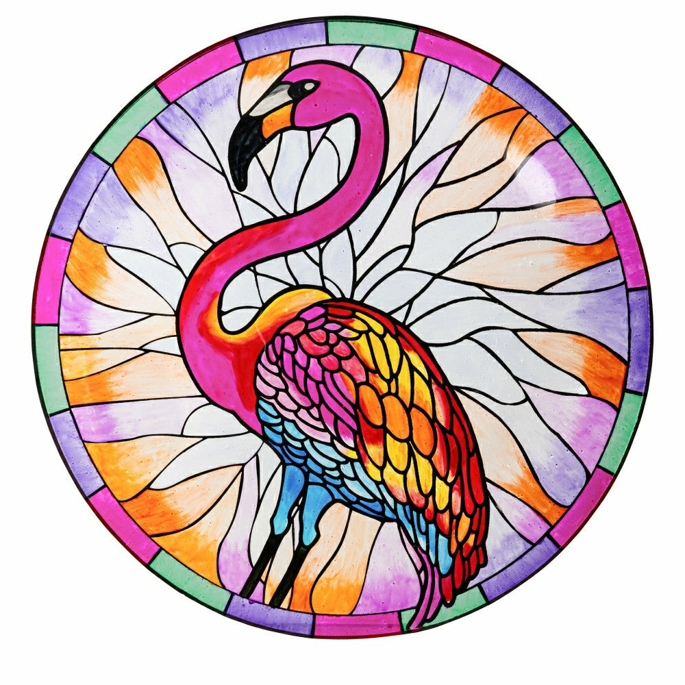 Palm Beach Birdbath, Stained Glass Flamingo Birdbath, 18" | Plow & Hearth