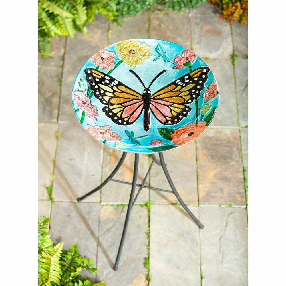 18" Glitter Hand Painted and Embossed Bird Bath, Butterfly | Plow & Hearth