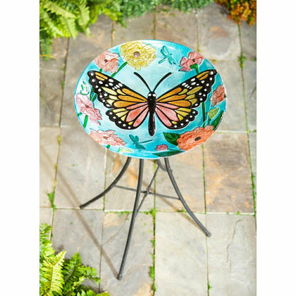 18" Glitter Hand Painted and Embossed Bird Bath, Butterfly | Plow & Hearth