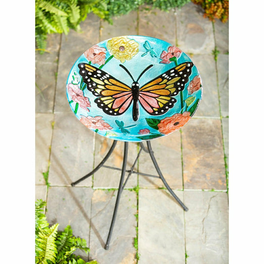 18" Glitter Hand Painted and Embossed Bird Bath, Butterfly | Plow & Hearth